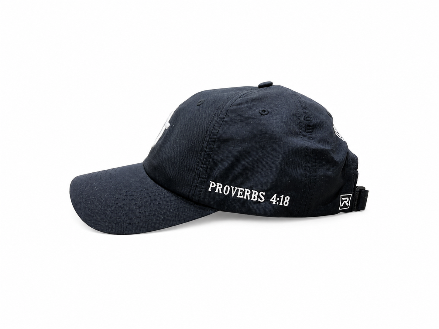 Black 220 With Embroidery White Thick Cross, Proverbs 4:18, and Crossover