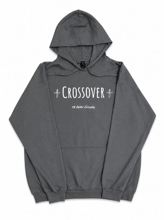 Charcoal Hoodie With White "Crossover" Logo