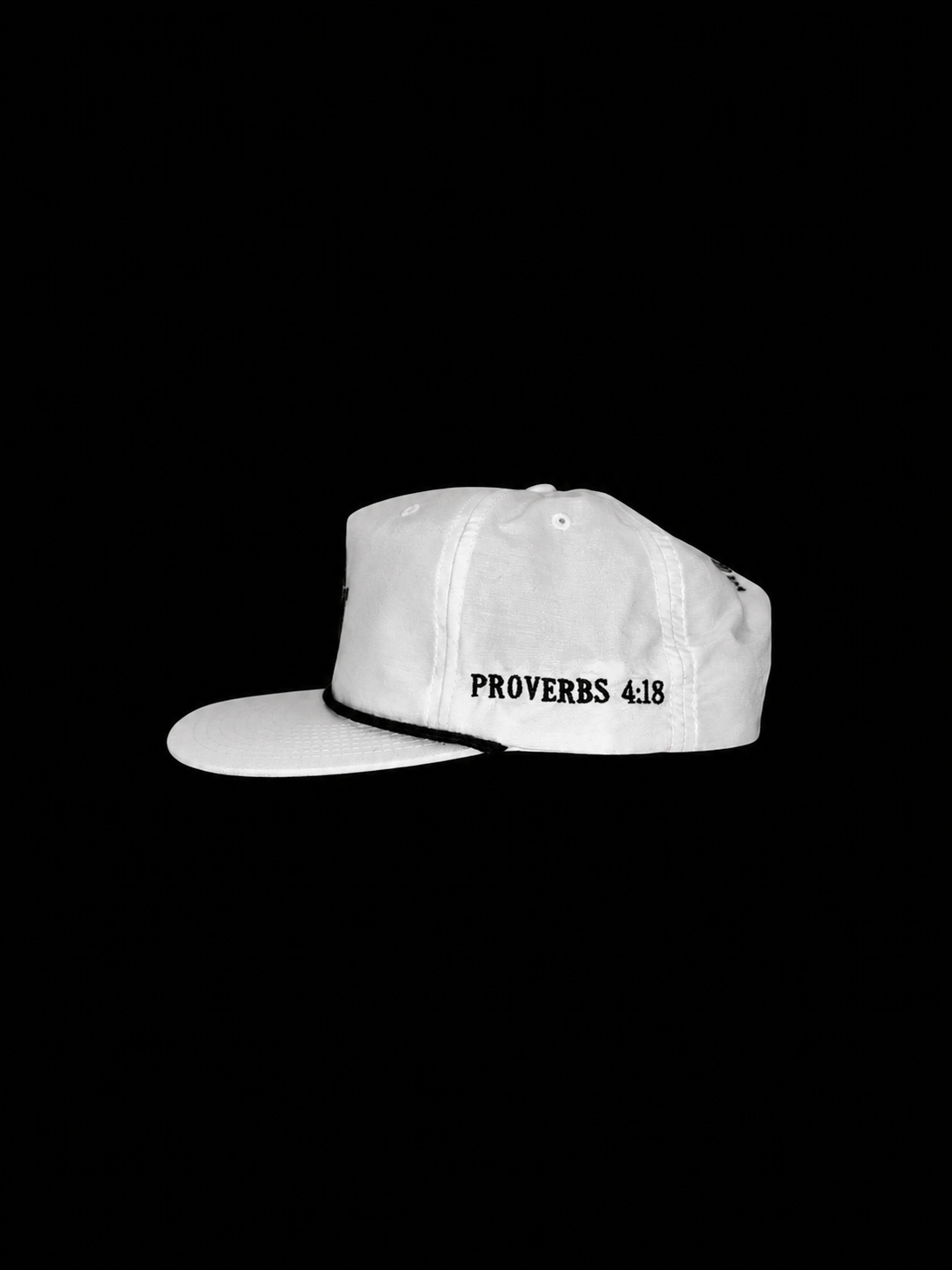 White/Black Rope 256 With Embroidery Black Thick Cross, Proverbs 4:18, and Crossover