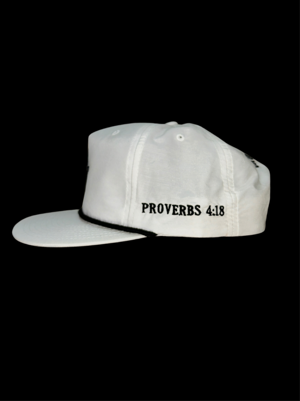 White/Black Rope 256 With Embroidery Black Thick Cross, Proverbs 4:18, and Crossover