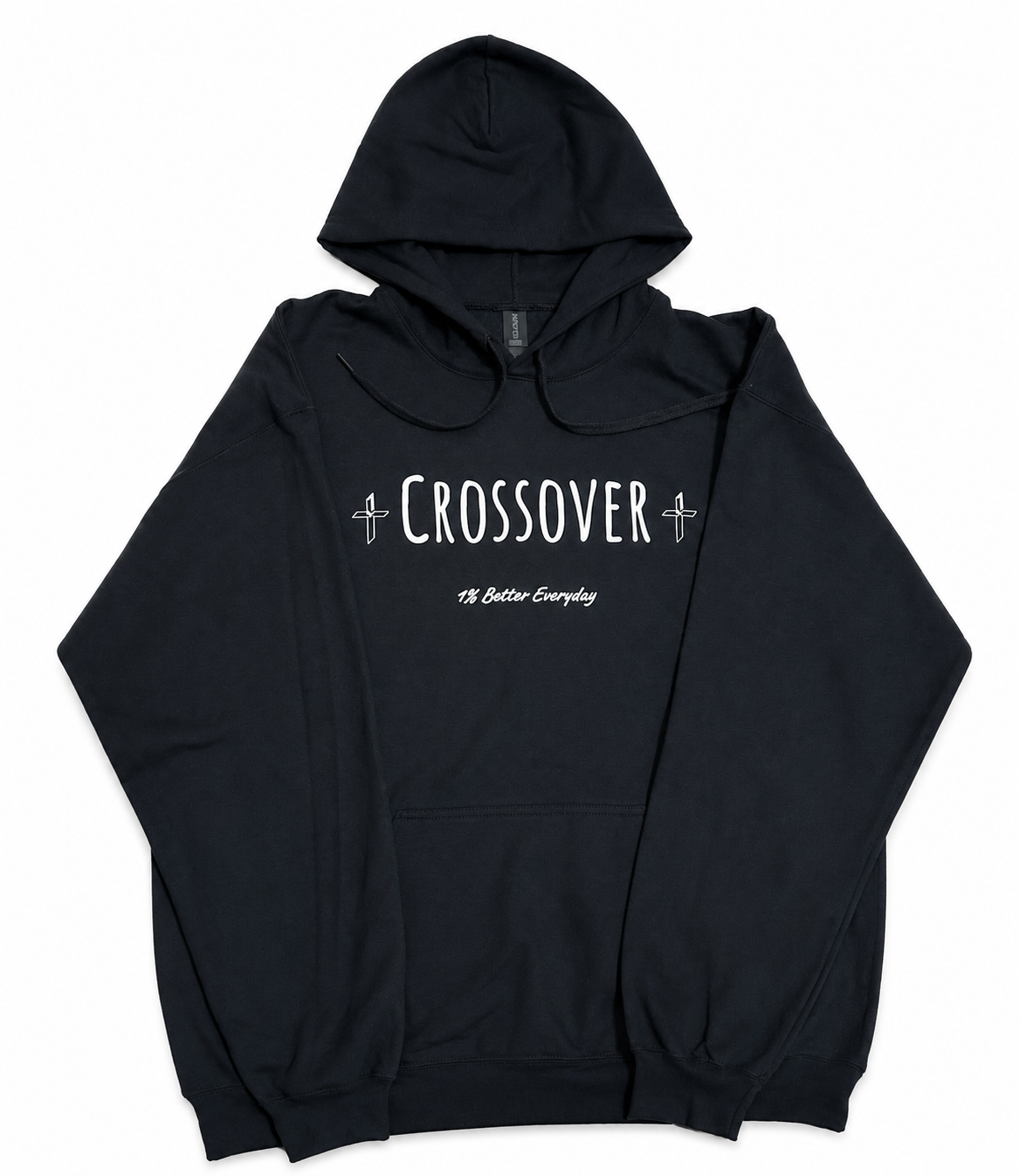 Black Hoodie With White "Crossover" Logo