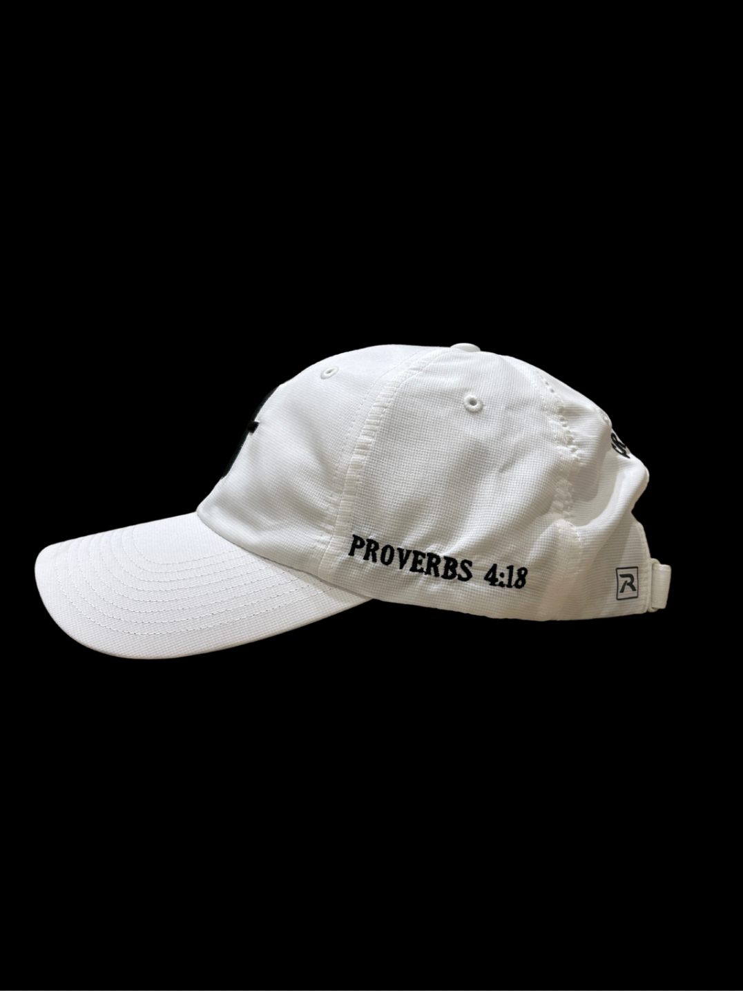 White 220 With Embroidery Black Thick Cross, Proverbs 4:18, and Crossover