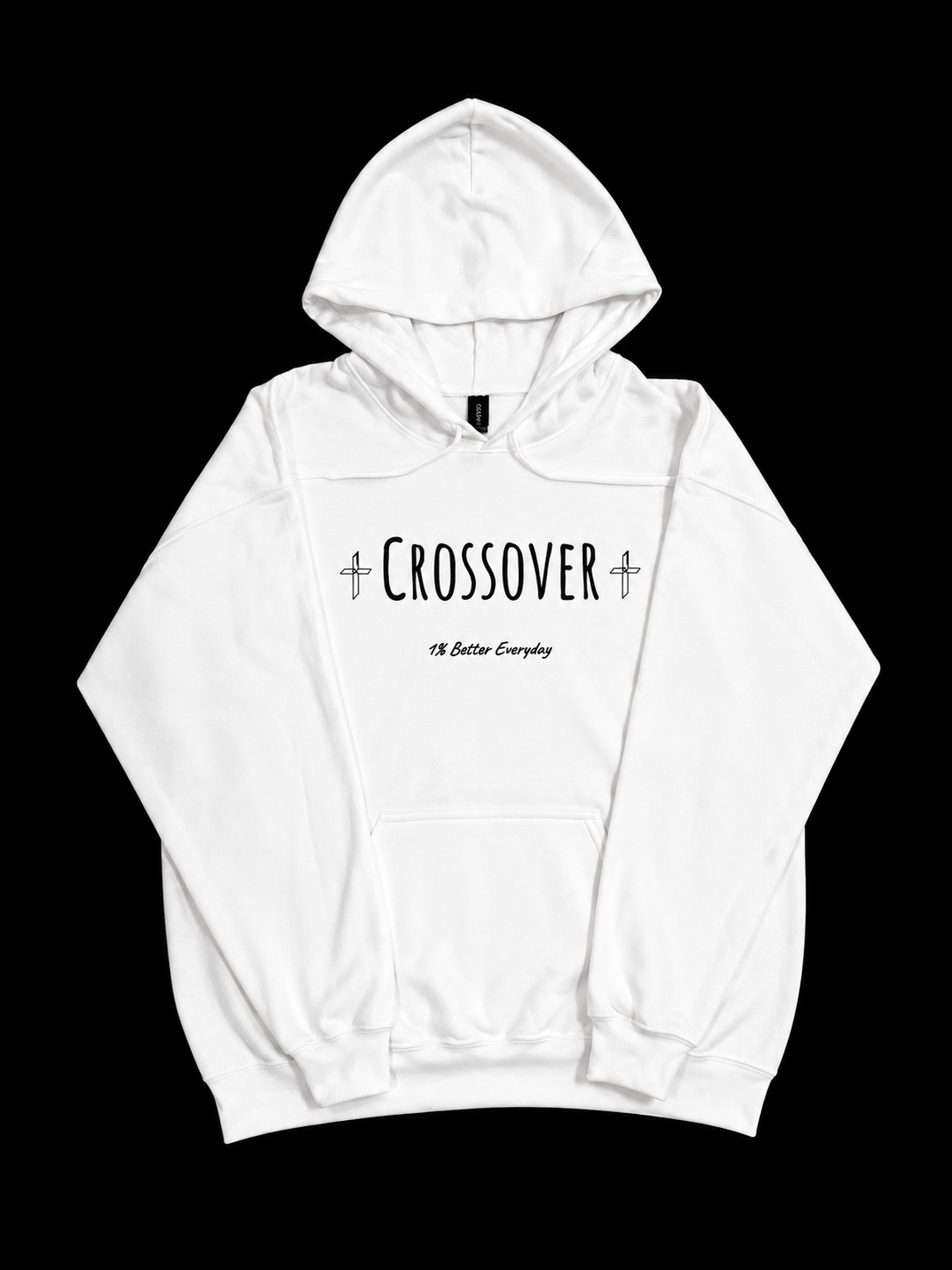 White Hoodie With Black "Crossover" Logo