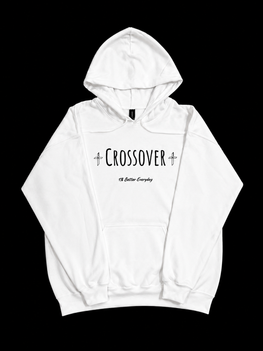 White Hoodie With Black "Crossover" Logo