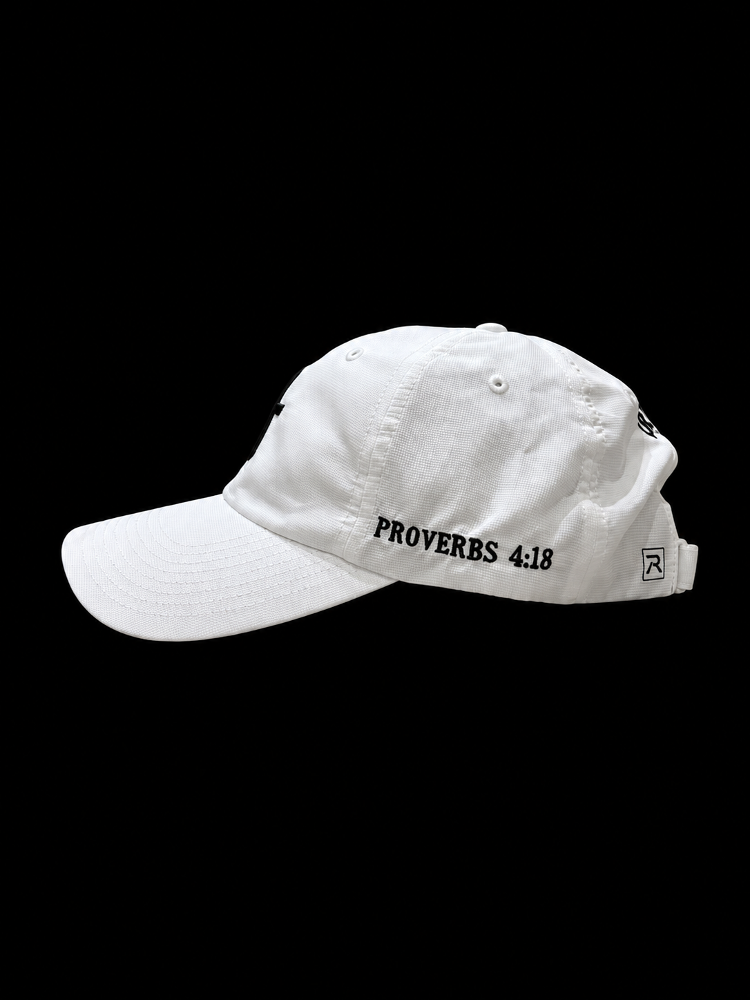 White 220 With Embroidery Black Thick Cross, Proverbs 4:18, and Crossover