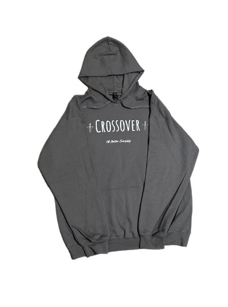 Charcoal Hoodie With White "Crossover" Logo